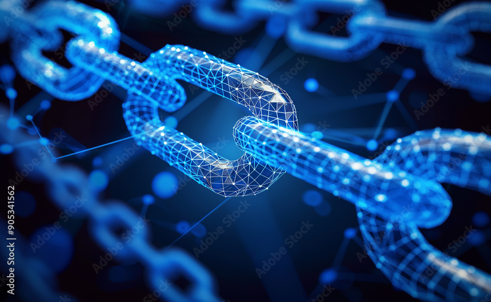 Digital chain links representing blockchain technology. Digital chain links representing blockchain technology.