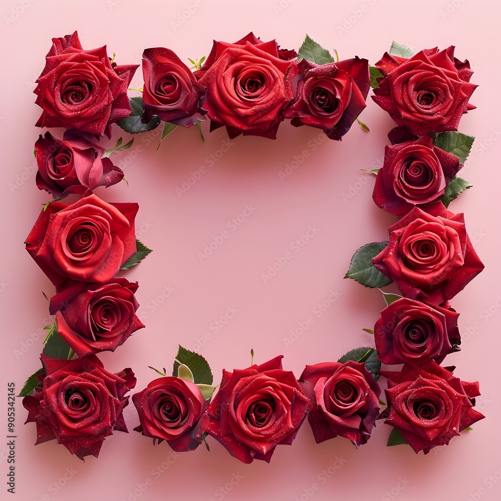 A row of red roses are arranged in a square frame A row of red roses are arranged in a square frame