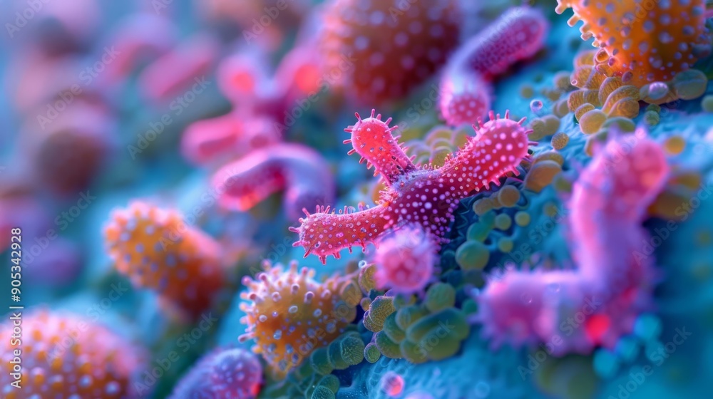 Close-up of microbial colonies on bathroom tiles, germs, bathroom, highlighting microscopic detail Close-up of microbial colonies on bathroom tiles, germs, bathroom, highlighting microscopic detail