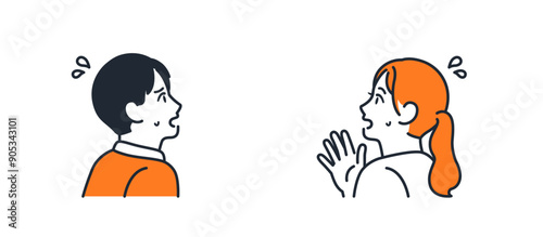 焦る若い夫婦の横顔のイラスト素材