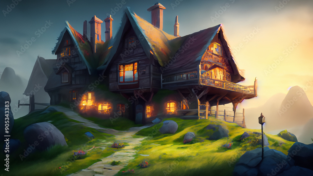Obraz premium The house on hill vector art 