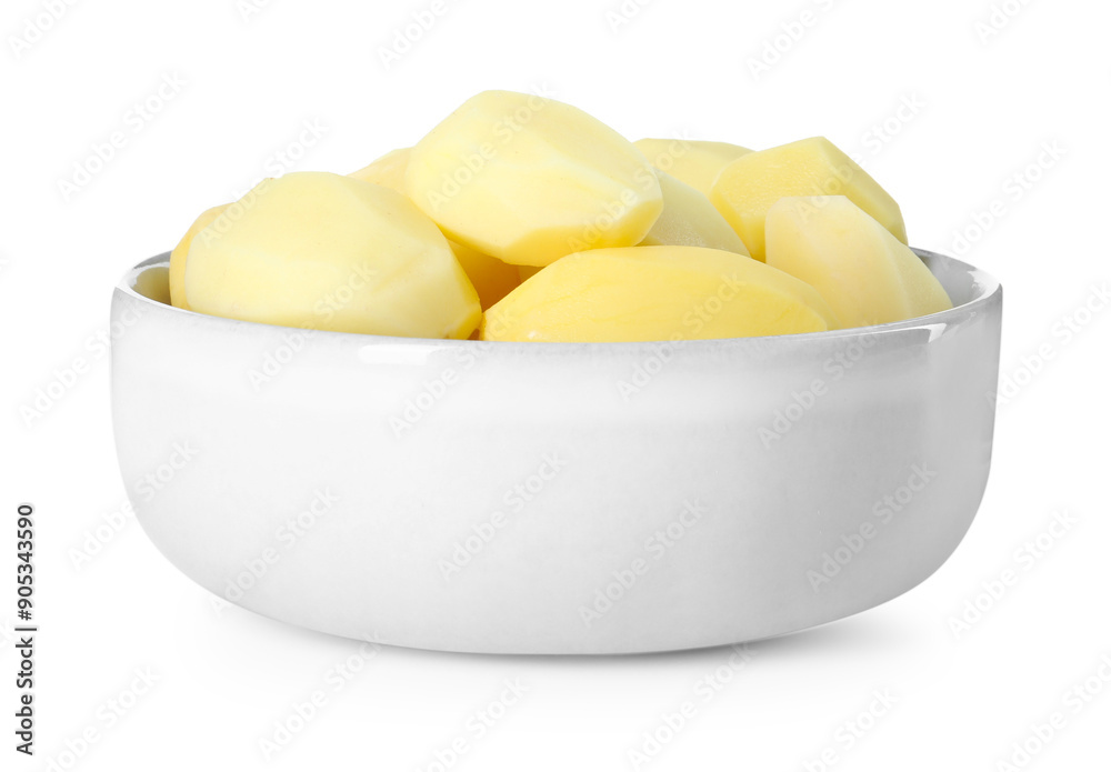 Fresh raw potatoes in bowl isolated on white Fresh raw potatoes in bowl isolated on white