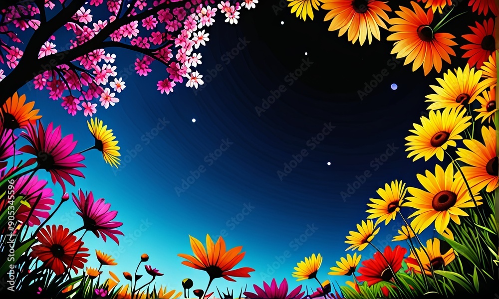 Obraz premium Vibrant Floral Nightscape with Blossoms