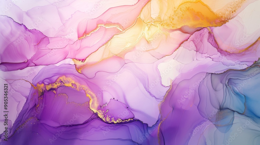 Abstract fluid art with soft pink and purple hues blending seamlessly with golden accents Abstract fluid art with soft pink and purple hues blending seamlessly with golden accents