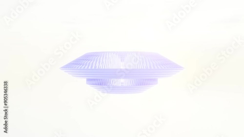 Changing geometric object of blue-light blue color on the background of clouds. Moving UFO in the sky. 360 degrees rotation. Looping video.