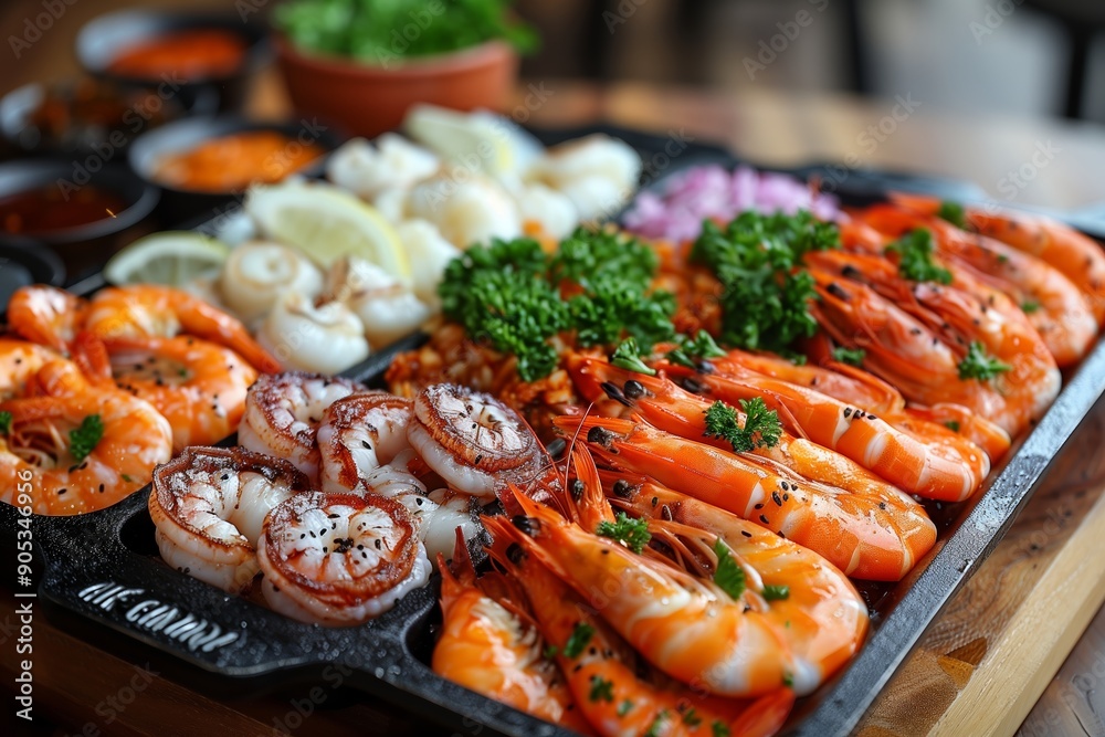 Fresh Seafood Platter Featuring Shrimp, Scallops, and Grilled Vegetables at Local Seafood Restaurant