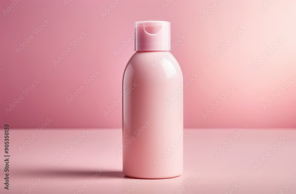 cosmetics product display on tender pink background, plastic bottle in minimalistic style cosmetics product display on tender pink background, plastic bottle in minimalistic style