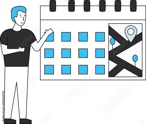 The boy is looking at the time and place of the meeting.
