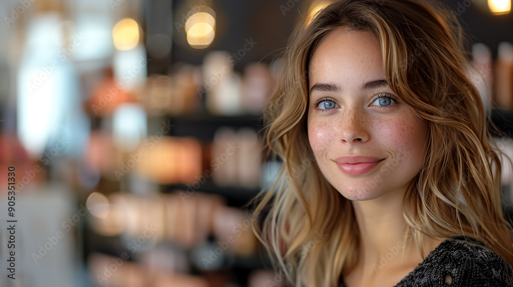 A woman with long blonde hair and blue eyes is smiling for the camera