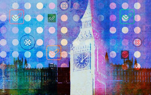 Ticks and crosses over Westminster parliament