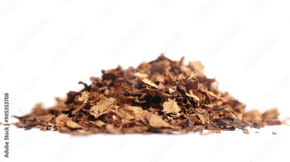 Organic tobacco for a healthy lifestyle and smoking habit tobacco pile on white background with copy space Organic tobacco for a healthy lifestyle and smoking habit tobacco pile on white background with copy space