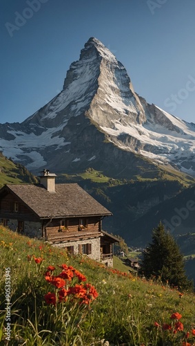 Morning view of Matterhorn from Winkelmatten, Switzerland photo