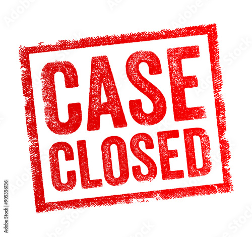 Case Closed - means that a particular investigation, problem, or issue has been resolved or concluded, text concept stamp