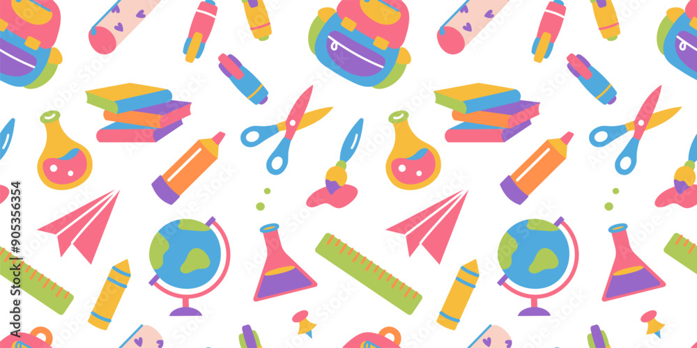 Back to school supplies. School Seamless Background. Stationery background, school tools seamless pattern. Children pattern. Vector isolated illustration Back to school supplies. School Seamless Background. Stationery background, school tools seamless pattern. Children pattern. Vector isolated illustration