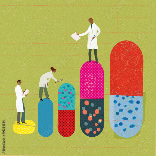 Scientists examining row of pills