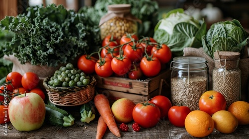 Freshly Harvested Vegetables and Fruits Displayed at Local Farmer’s Market During Sunny Morning in Autumn. Generative AI