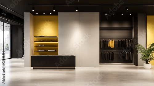 A trendy retail boutique featuring clothing and accessories from emerging designers, with creative window displays, high-resolution photo, realistic photo