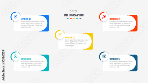 Five Step Infographic design element template for presentation. info graphic illustration. process diagram and presentations step, banner, flow chart, 5 option template.