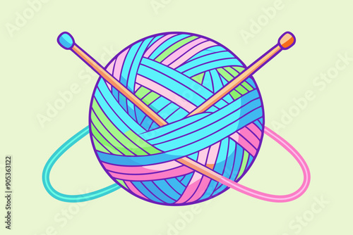 Colorful yarn ball with needles