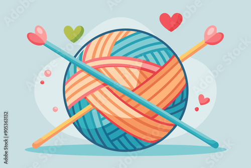 Colorful yarn ball with needles