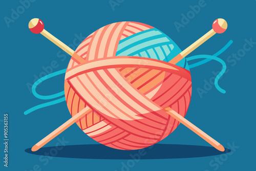 Colorful yarn ball with needles
