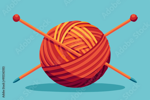 Colorful yarn ball with needles