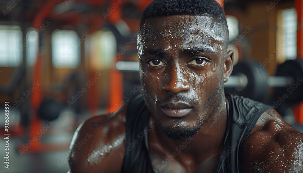 Determined Black Athlete Sweating in Intense Workout Determined Black Athlete Sweating in Intense Workout