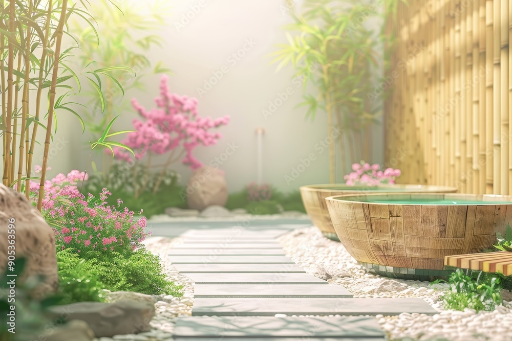 Fototapeta premium 3d illustration of onsen spa interior design