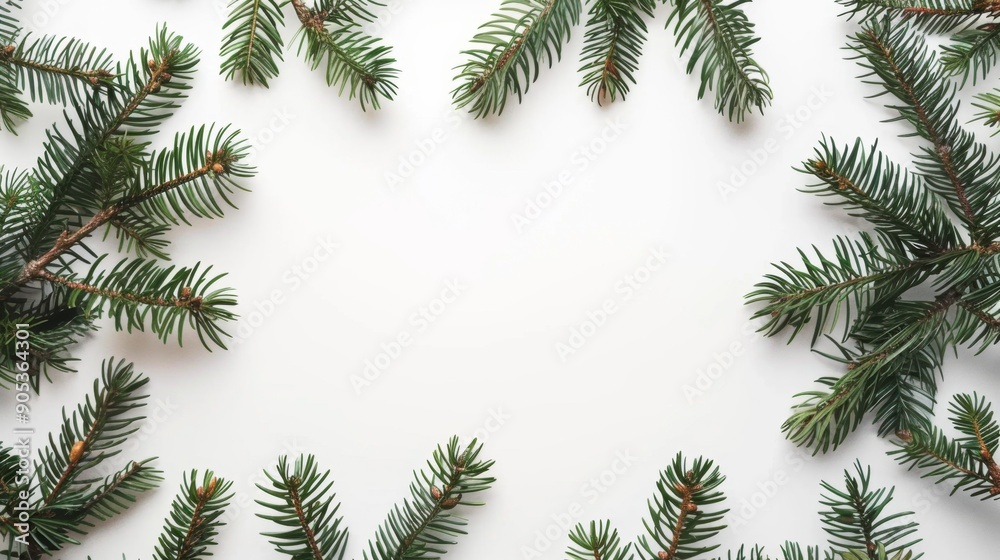 Fresh Green Fir Branches Frame on White Background Fresh Green Fir Branches Frame on White Background