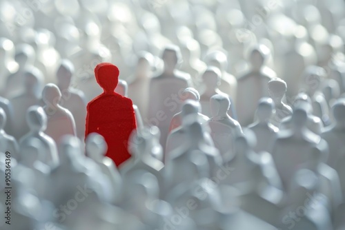 A red human shape among the white stands out from the crowd of others. It symbolizes exceptionality photo