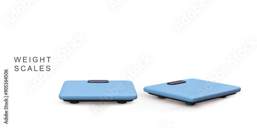 3d realistic two blue Weight scales,  Gym time concept. on white background. Vector illustration.