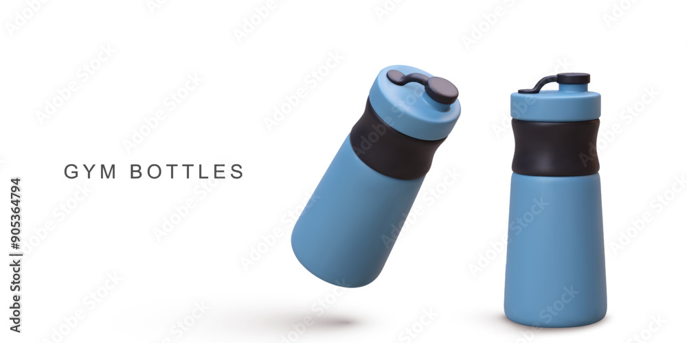 3d realistic two blue Shakers water bottle on white background. Vector illustration. 3d realistic two blue Shakers water bottle on white background. Vector illustration.