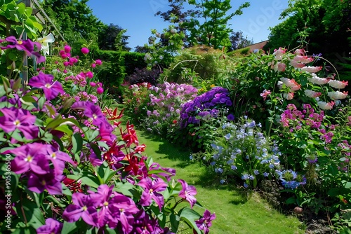 A Vibrant Garden Path Photo with Purple Flowers © YOGI C