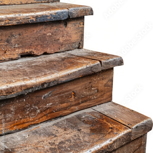 Medium shot of The wooden stairs, isolated on a white background, bright and vivid tonality 