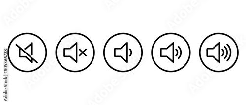 Speaker volume, sound level icon set on circle line