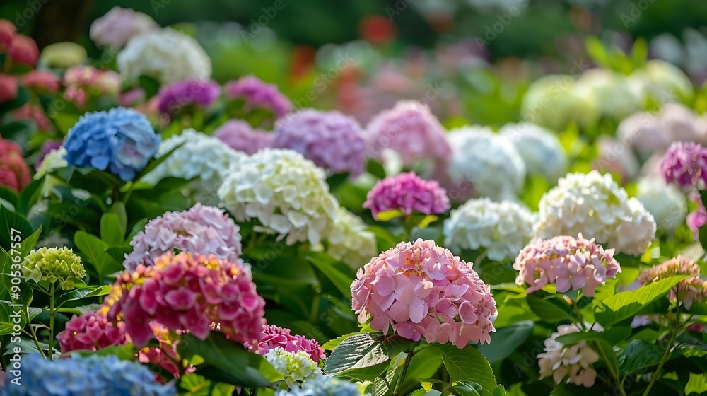 Colorful Hydrangea Blooms in a Lush Garden - Photo Colorful Hydrangea Blooms in a Lush Garden - Photo