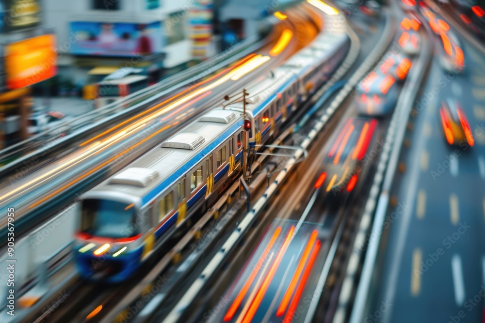 Commuter modern in motion Train - Tilt Shift Focus Commuter modern in motion Train - Tilt Shift Focus