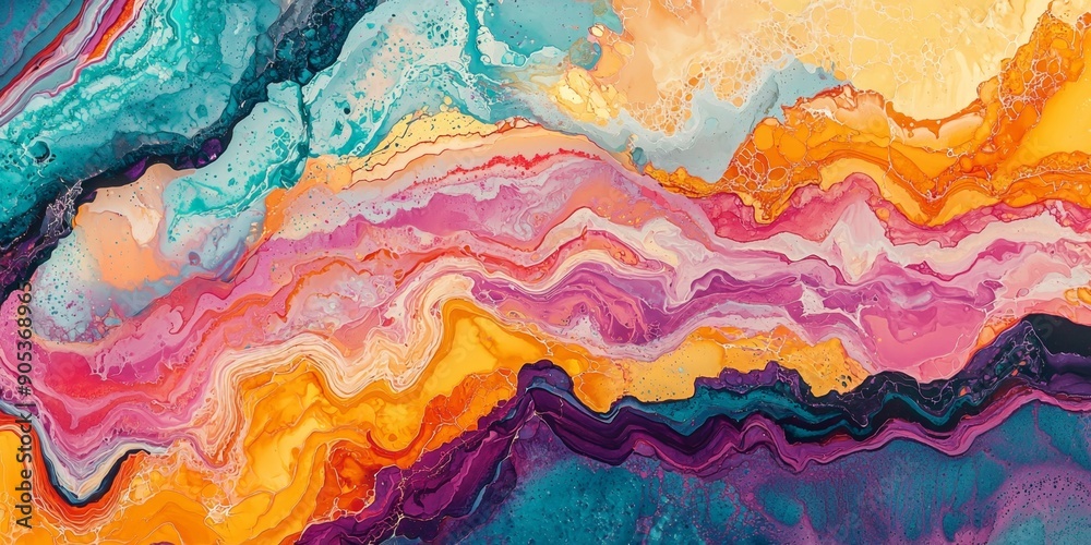 Vibrant Abstract Acrylic Pour Art with Colorful Waves Vibrant Abstract Acrylic Pour Art with Colorful Waves