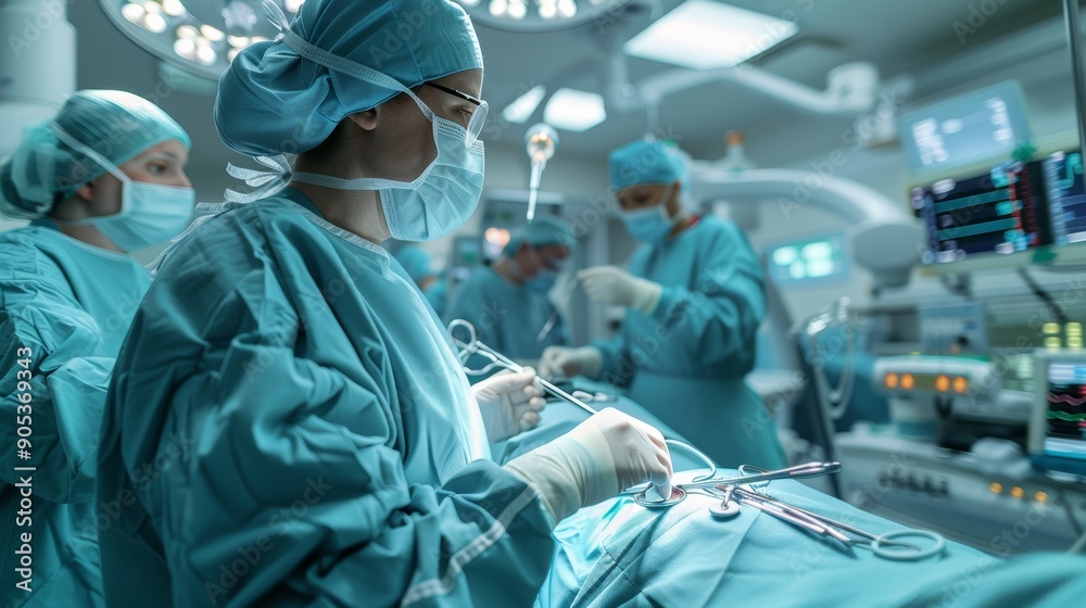 Surgical Team Performing A Complex Operation In A Modern Hospital Operating Room. Generative AI Surgical Team Performing A Complex Operation In A Modern Hospital Operating Room. Generative AI