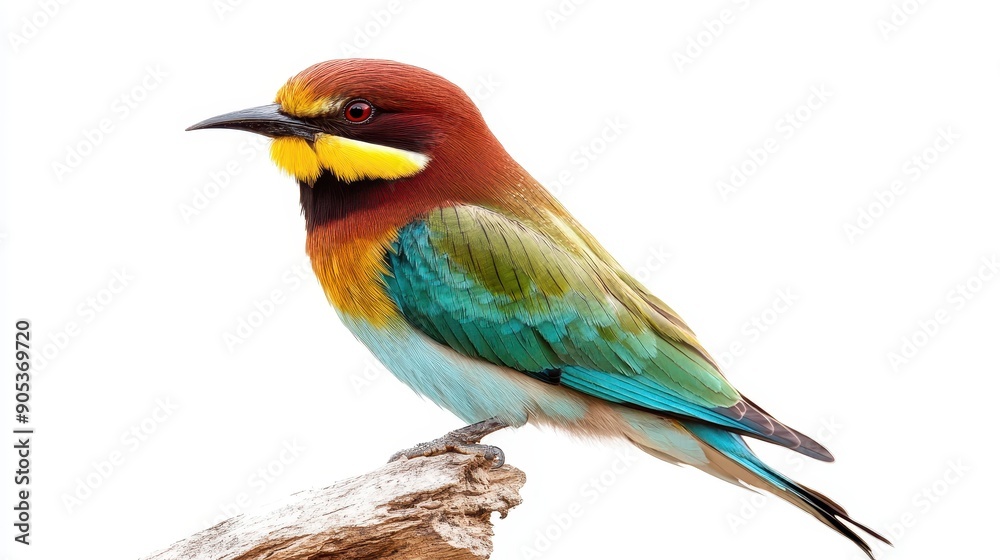 Vibrant Bird Perched on a Branch Against a White Background Vibrant Bird Perched on a Branch Against a White Background