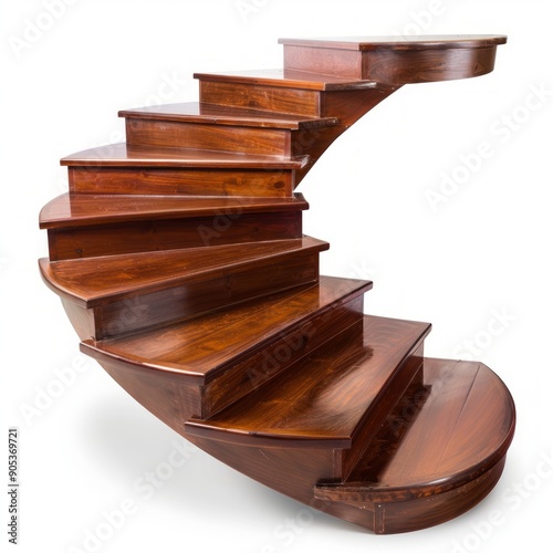 Medium shot of The wooden stairs, isolated on a white background, bright and vivid tonality 