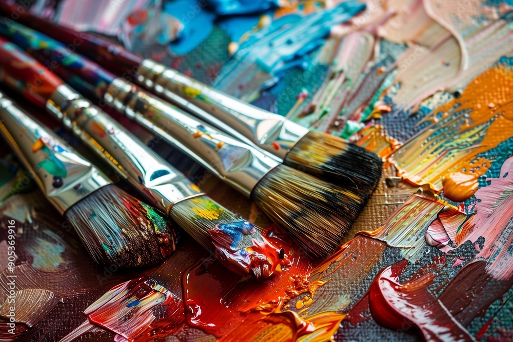 Fototapeta premium A group of paint brushes sitting on top of a table