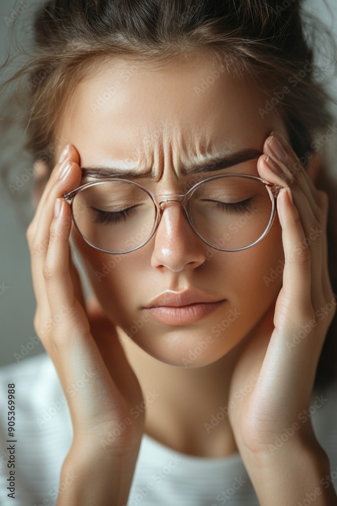 Young Woman With Glasses Feeling Stressed and Tense Young Woman With Glasses Feeling Stressed and Tense