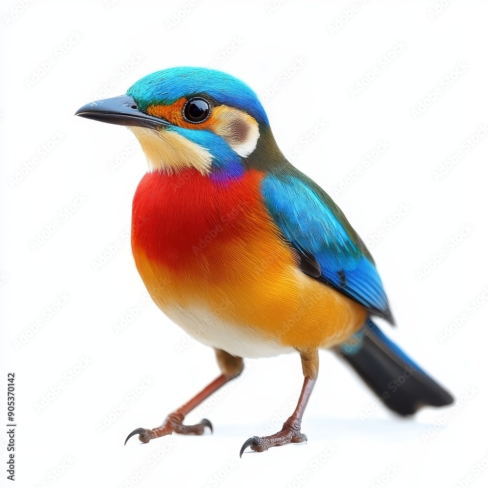 Fototapeta premium Blue-Winged Pitta Perched Against White Background