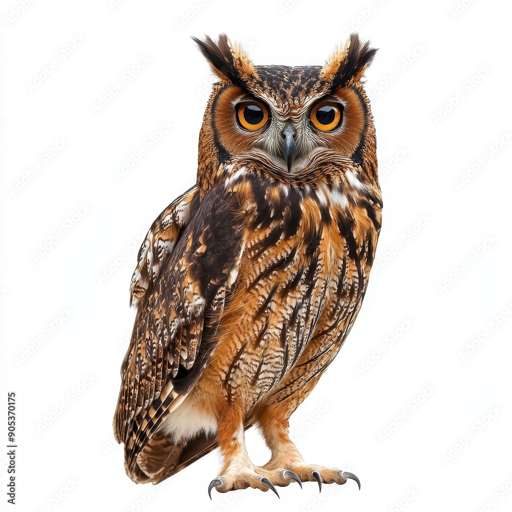 Fototapeta premium Brown Fish Owl Standing Proud Against White Background