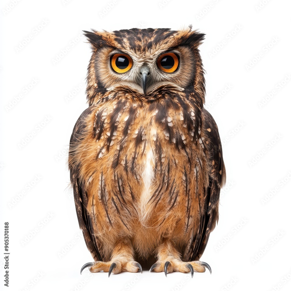 Brown Fish Owl Perched on White Background Capturing Attention Brown Fish Owl Perched on White Background Capturing Attention
