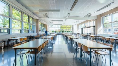 Empty school canteen.