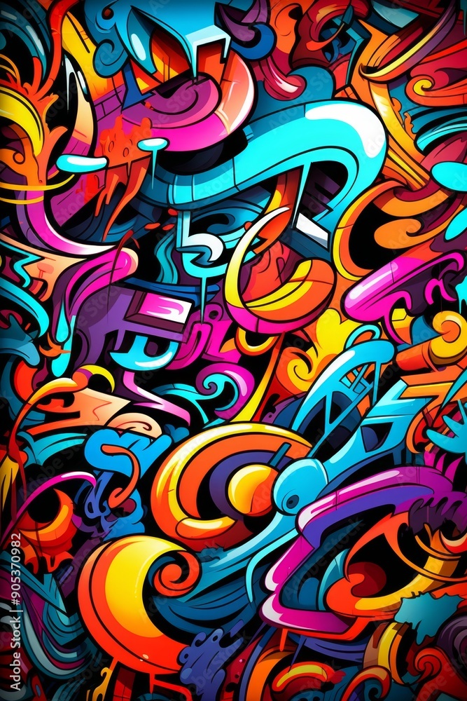 Vibrant Abstract Graffiti Art Colors on Wall