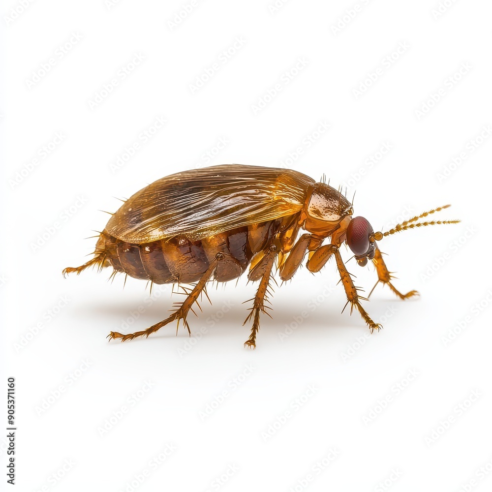 Detailed Close-Up of Flea Isolated on White Background Detailed Close-Up of Flea Isolated on White Background