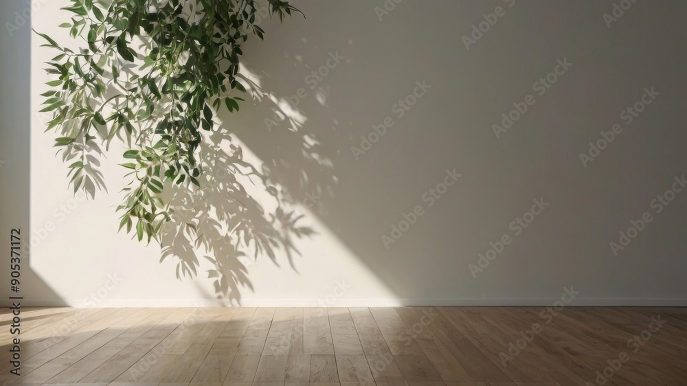 White wall with climbing plants with sun rays White wall with climbing plants with sun rays